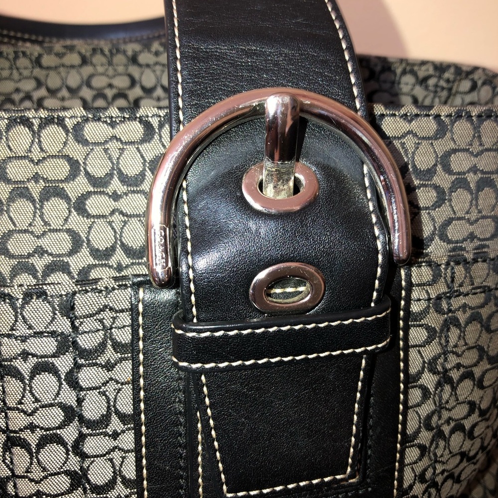 Coach signature “mini C” handbag. Leather & canvas. - Picture 6 of 16